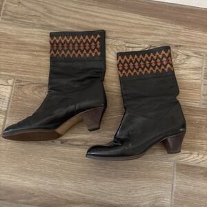Davos‎ Gomma Black Leather Boots Size US 7 Made in Italy